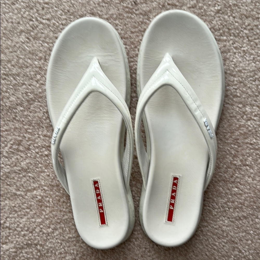 Prada White Sandals Minimalist Thong Design